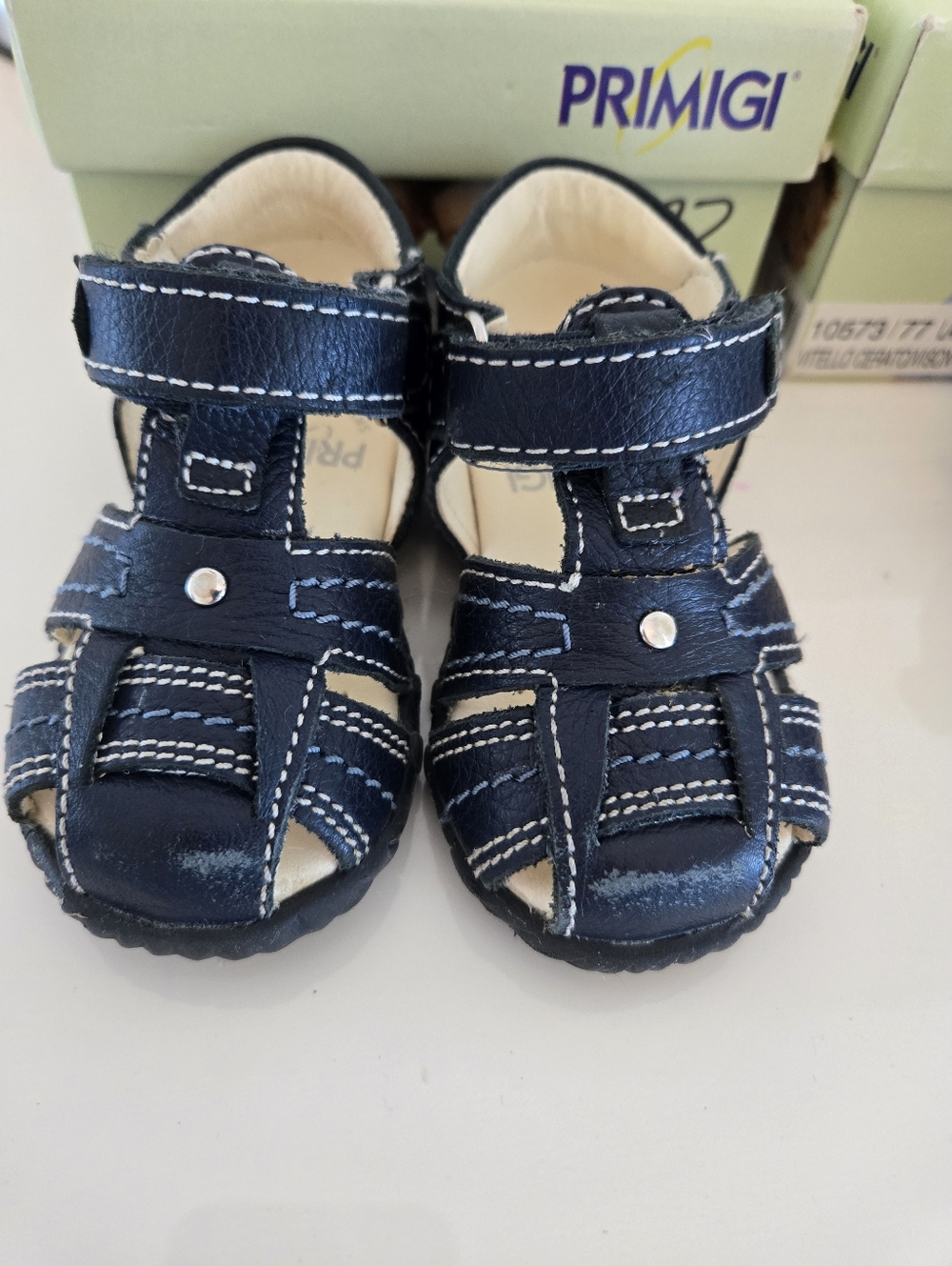 Primigi Navy Blue Leather Kids Fisherman Sandals Size Euro 19